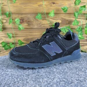 New‎ Balance Sneaker 574 Boys Y 2.5 Medium Athletic Black Leather Lace Up